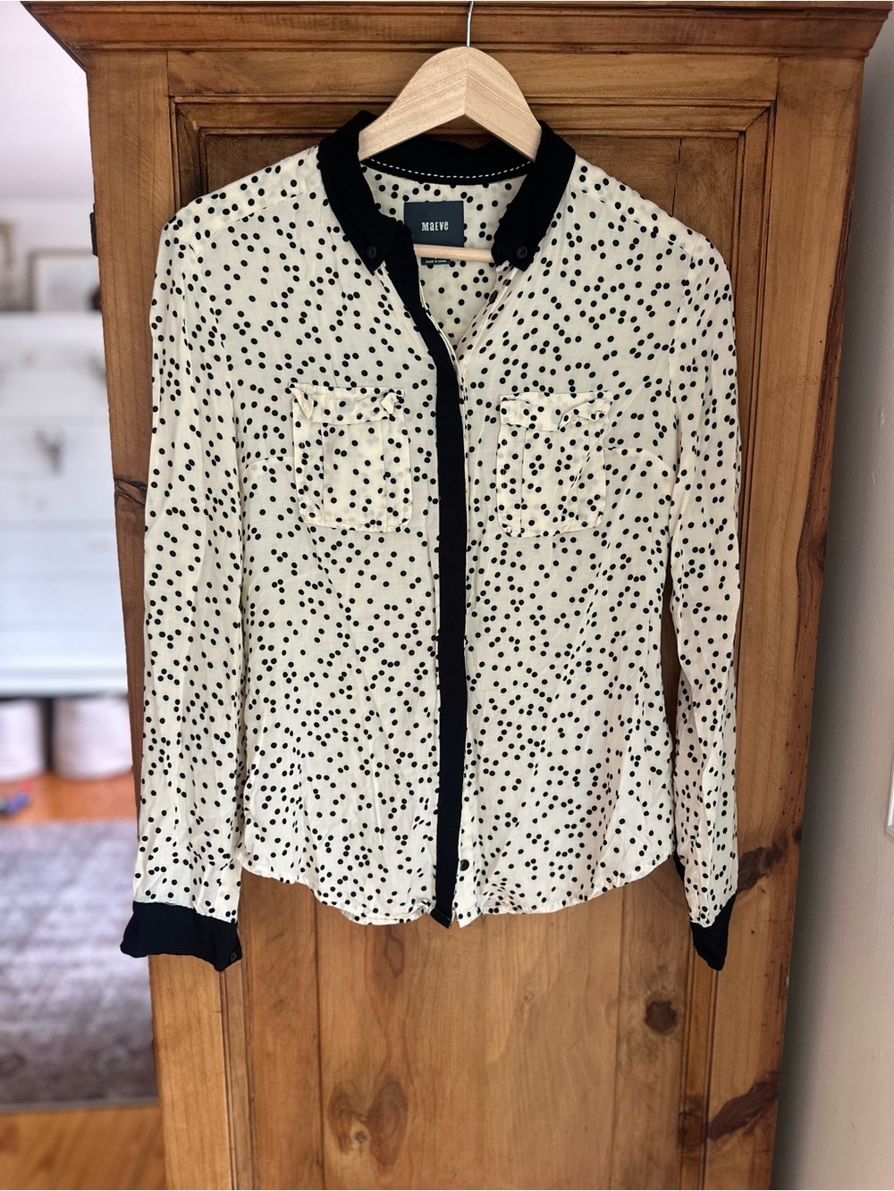 Maeve Anthropologie Polka Dot Long Sleeve Blouse Size 0